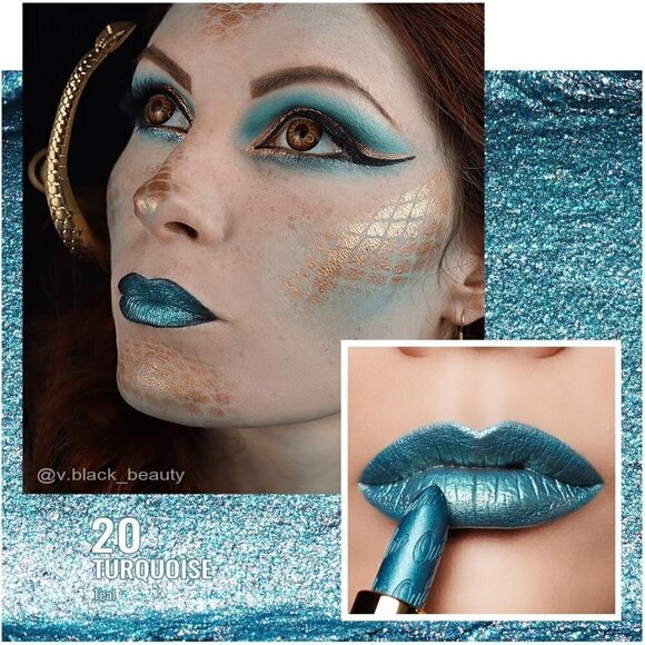 Oulac Metallic Glitter Green Lipstick for Women 4.3 g/0.15 oz (Turquoise(20)) - Picture 2 of 8